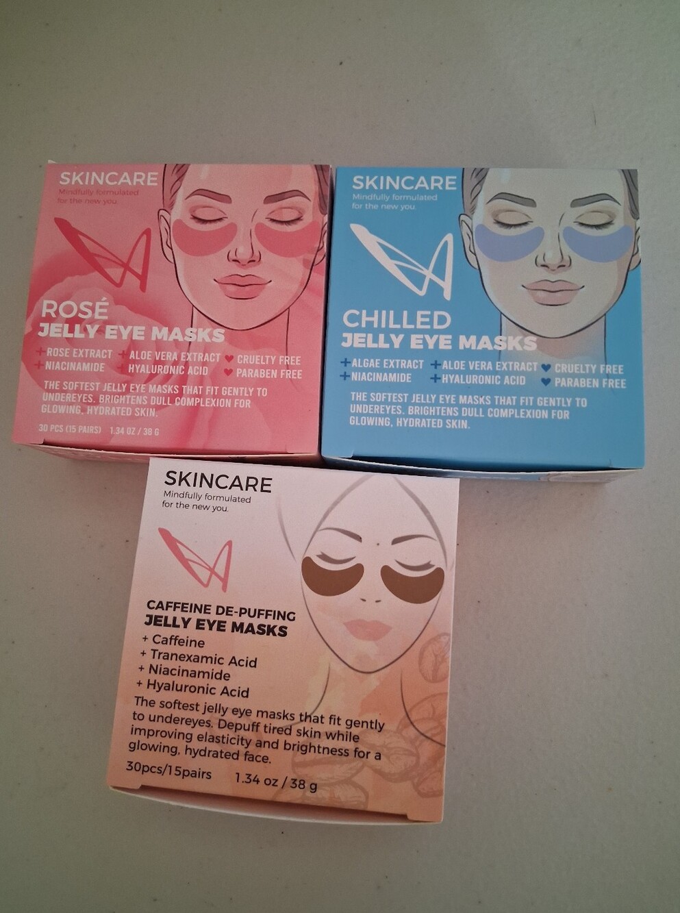 La Splash Lot Of 3.   Rose - Caffeine De-puffing And Chilled Jelly Eye Masks